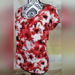 Van Heusen Knit Top Floral Print Short Sleeve Medium
